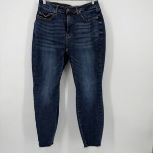 Judy Blue Skinny Fit Dark Wash Denim Jeans Women Size 14W Raw Hem